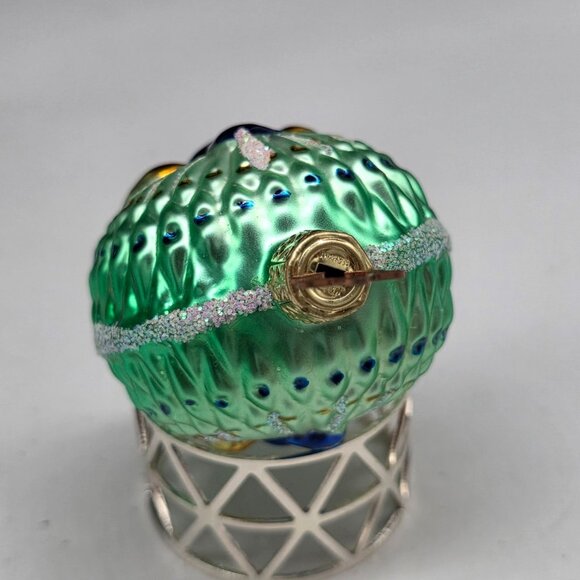 Inge Glas Peacock on Ball German Glass Christmas Ornament Green 2.5" - Picture 6 of 6